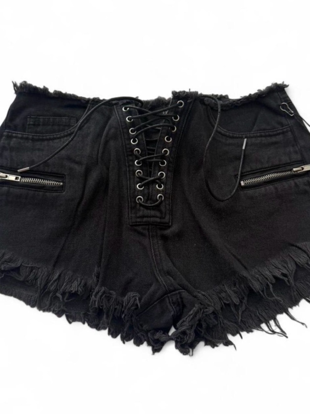 NWT Forever 21 Black Lace-Up Frayed Denim Shorts | Size: 27